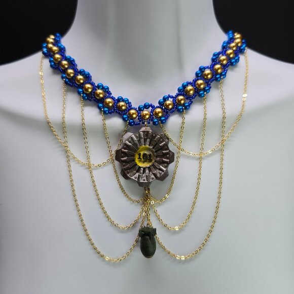 Handmade 18k gold Plated Fallout Vault 101 Inspired Victorian Waterfall Necklace - Picture 1 of 12